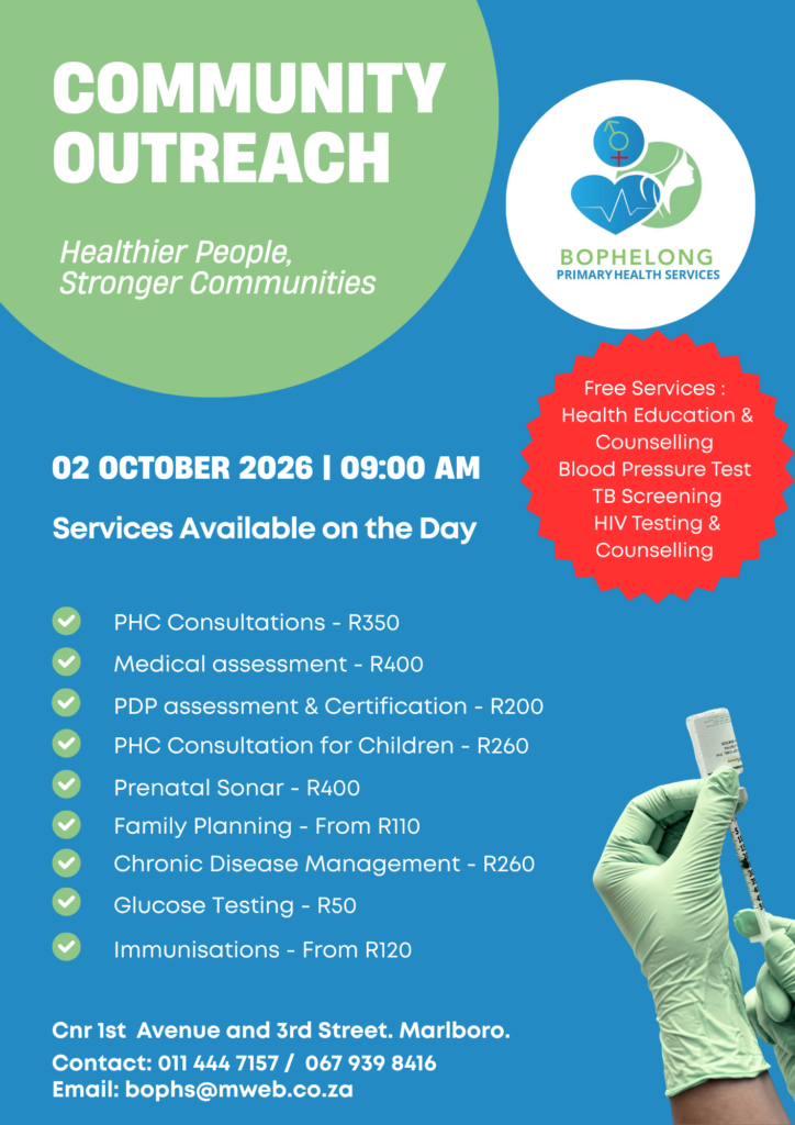 Bophelong Primary Health Service advert on Alex FM 89.1